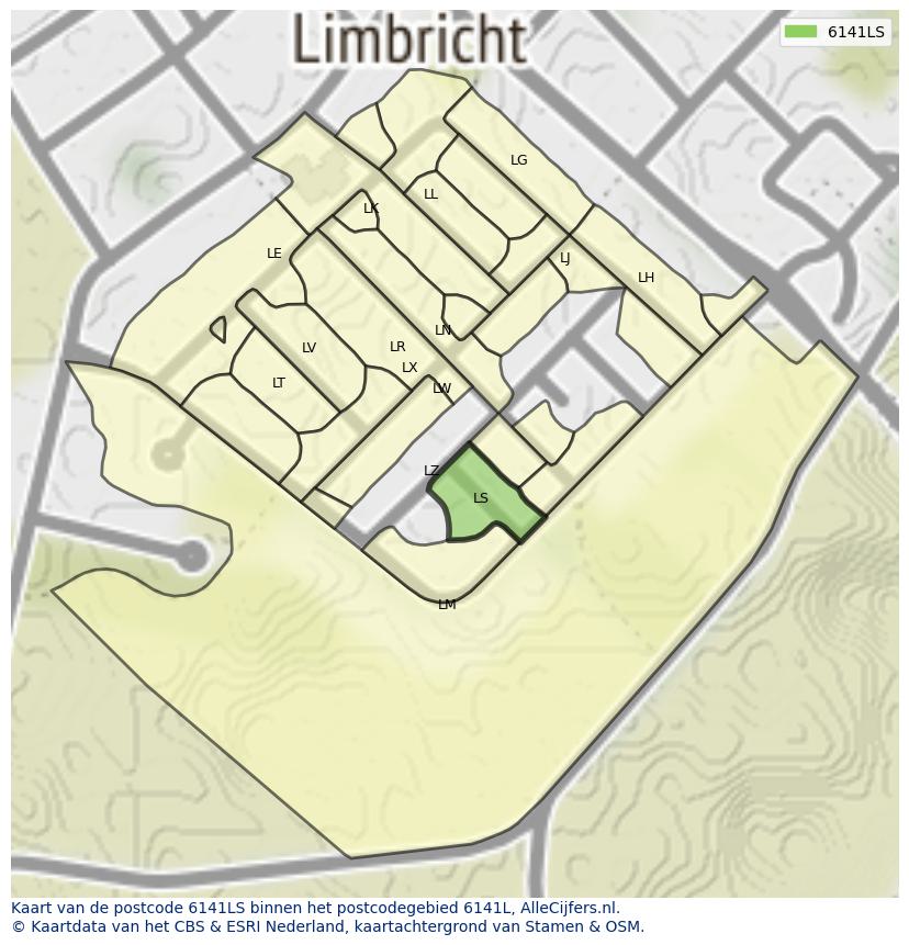 Afbeelding van het postcodegebied 6141 LS op de kaart.