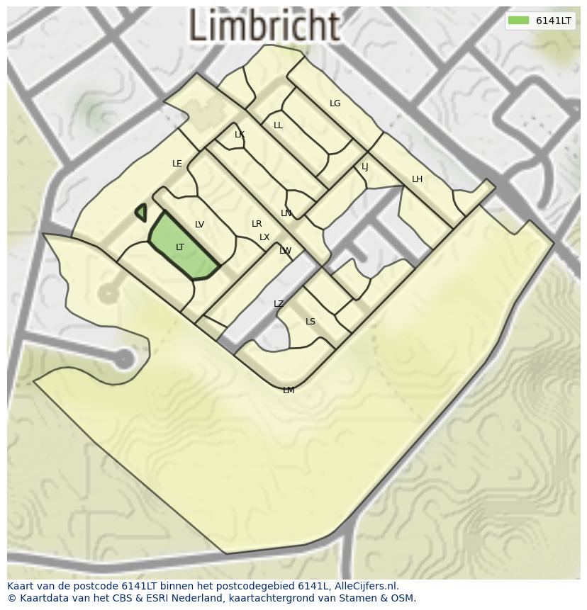 Afbeelding van het postcodegebied 6141 LT op de kaart.