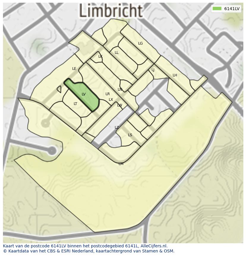 Afbeelding van het postcodegebied 6141 LV op de kaart.