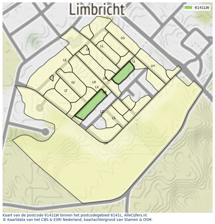 Afbeelding van het postcodegebied 6141 LW op de kaart.