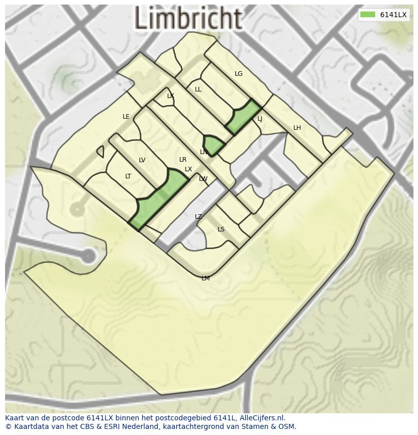 Afbeelding van het postcodegebied 6141 LX op de kaart.