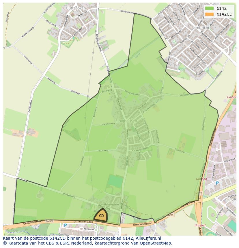 Afbeelding van het postcodegebied 6142 CD op de kaart.