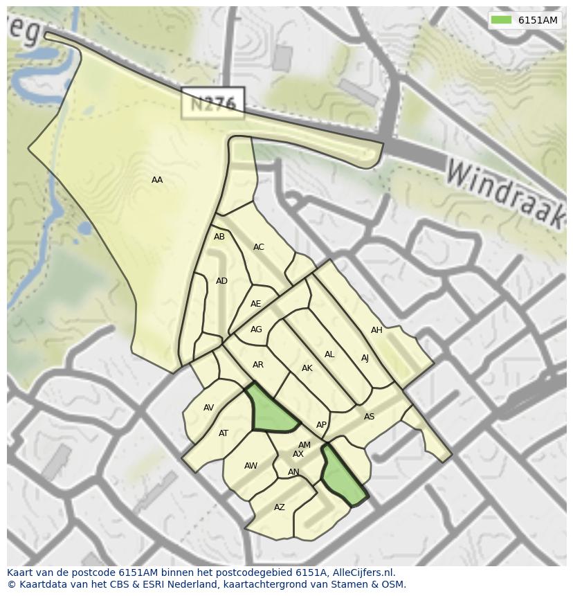 Afbeelding van het postcodegebied 6151 AM op de kaart.