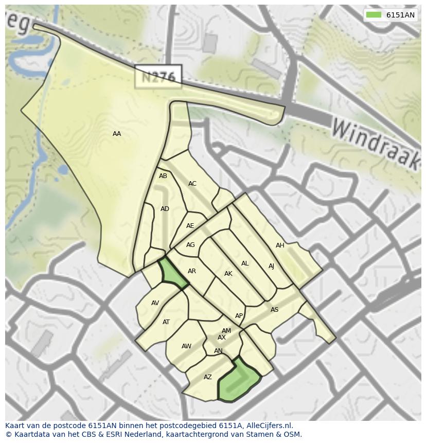 Afbeelding van het postcodegebied 6151 AN op de kaart.