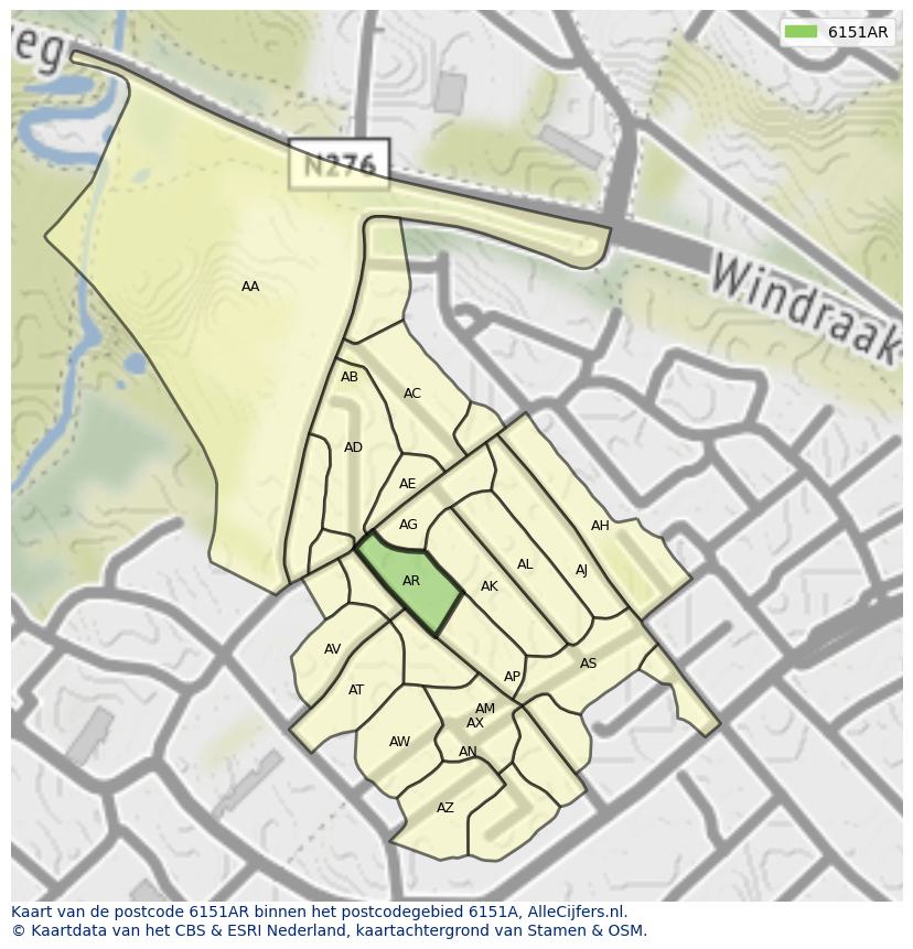 Afbeelding van het postcodegebied 6151 AR op de kaart.