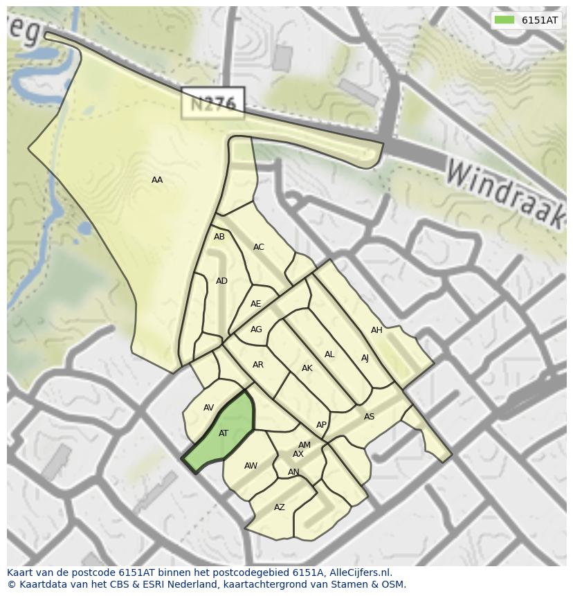 Afbeelding van het postcodegebied 6151 AT op de kaart.