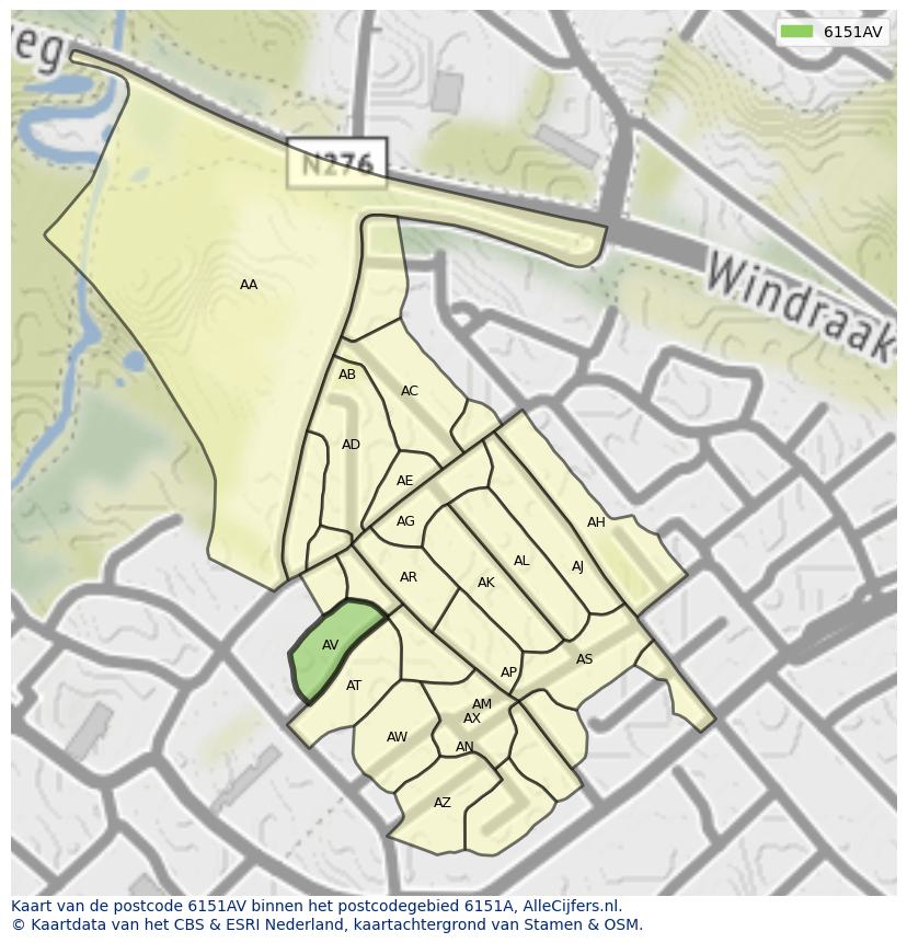 Afbeelding van het postcodegebied 6151 AV op de kaart.