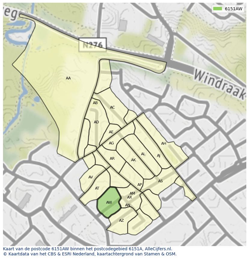 Afbeelding van het postcodegebied 6151 AW op de kaart.