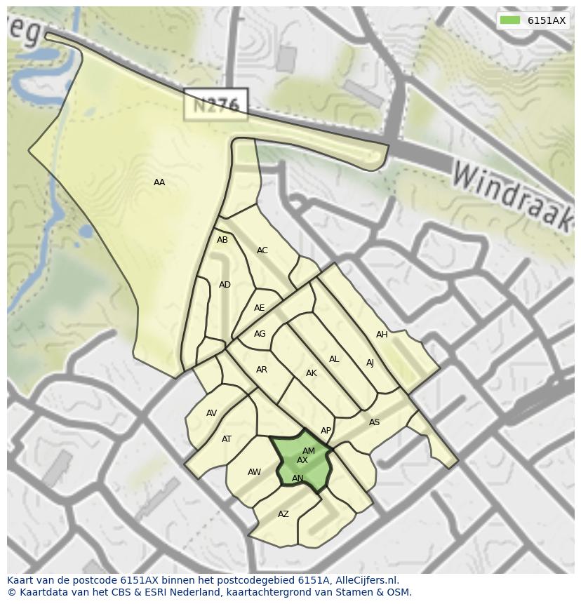Afbeelding van het postcodegebied 6151 AX op de kaart.