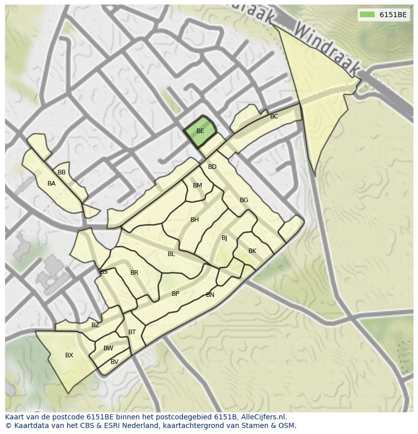 Afbeelding van het postcodegebied 6151 BE op de kaart.