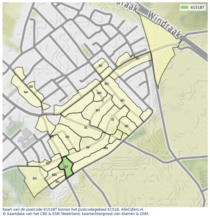 Afbeelding van het postcodegebied 6151 BT op de kaart.