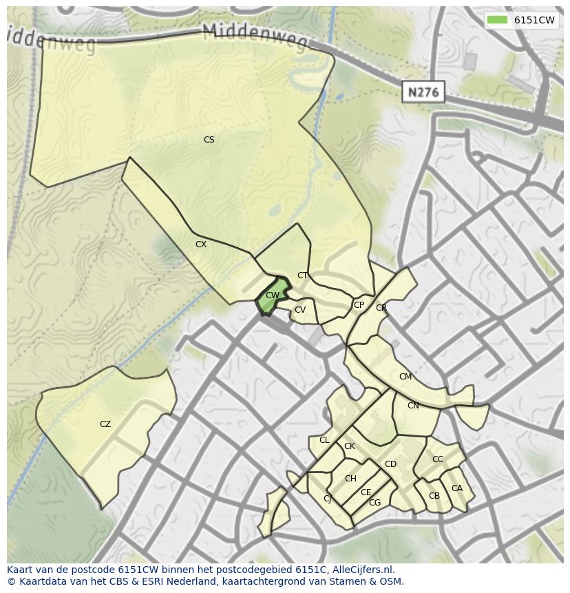 Afbeelding van het postcodegebied 6151 CW op de kaart.