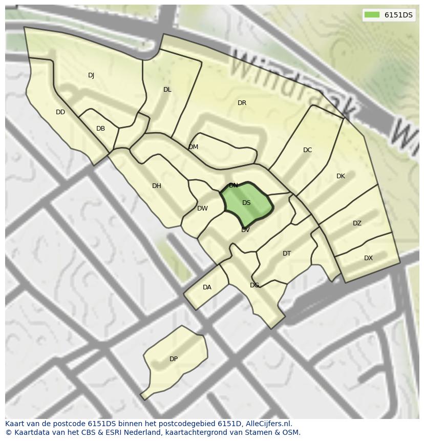 Afbeelding van het postcodegebied 6151 DS op de kaart.