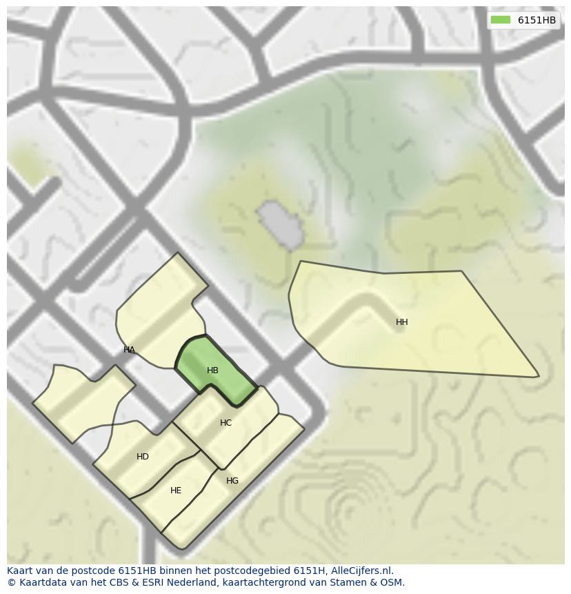 Afbeelding van het postcodegebied 6151 HB op de kaart.