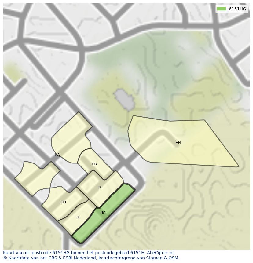 Afbeelding van het postcodegebied 6151 HG op de kaart.
