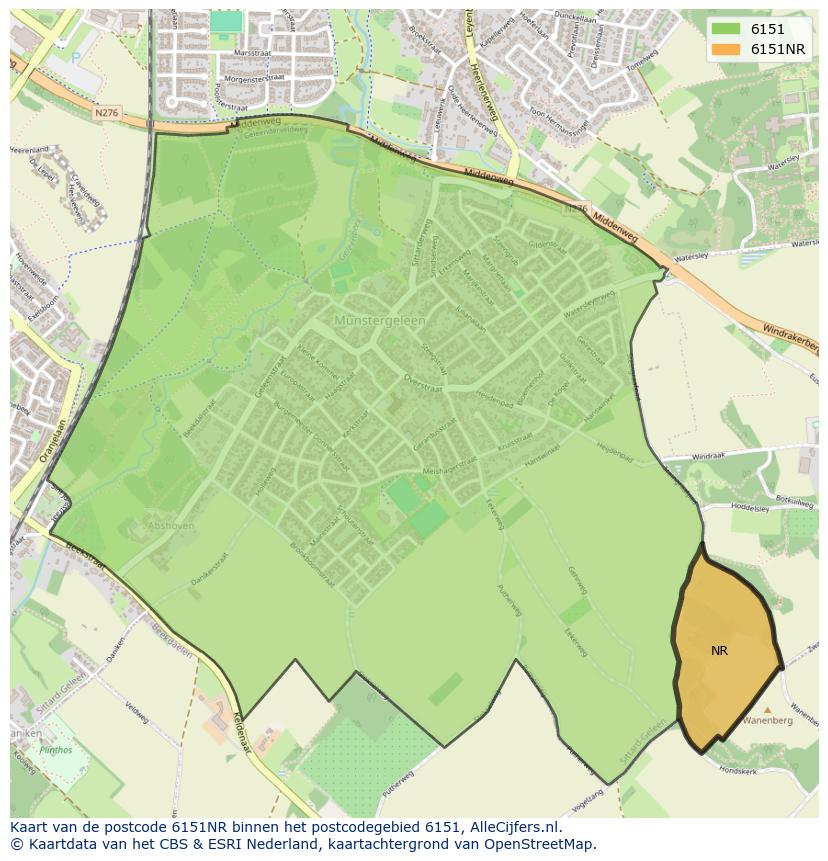 Afbeelding van het postcodegebied 6151 NR op de kaart.