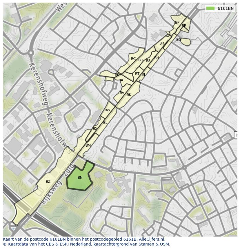 Afbeelding van het postcodegebied 6161 BN op de kaart.