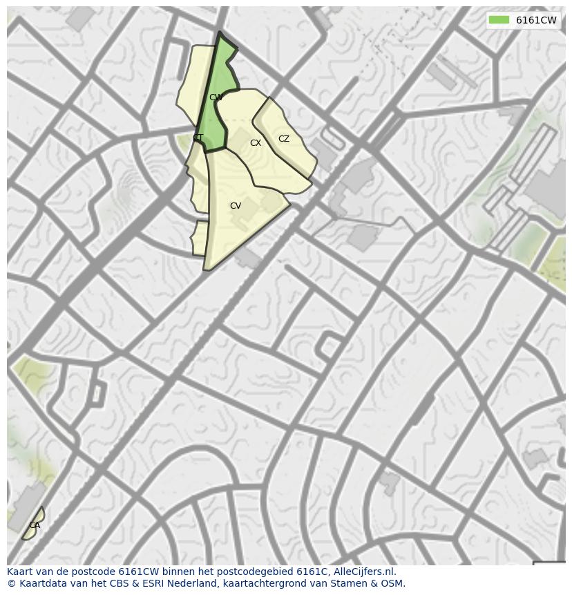 Afbeelding van het postcodegebied 6161 CW op de kaart.