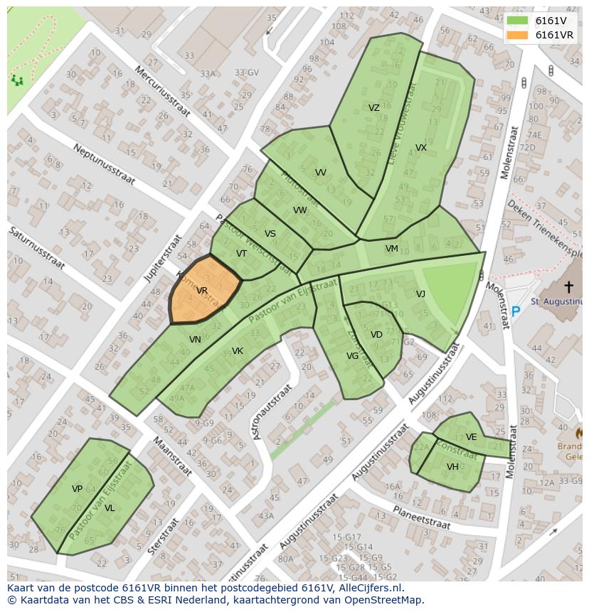 Afbeelding van het postcodegebied 6161 VR op de kaart.