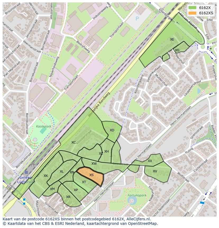Afbeelding van het postcodegebied 6162 XS op de kaart.