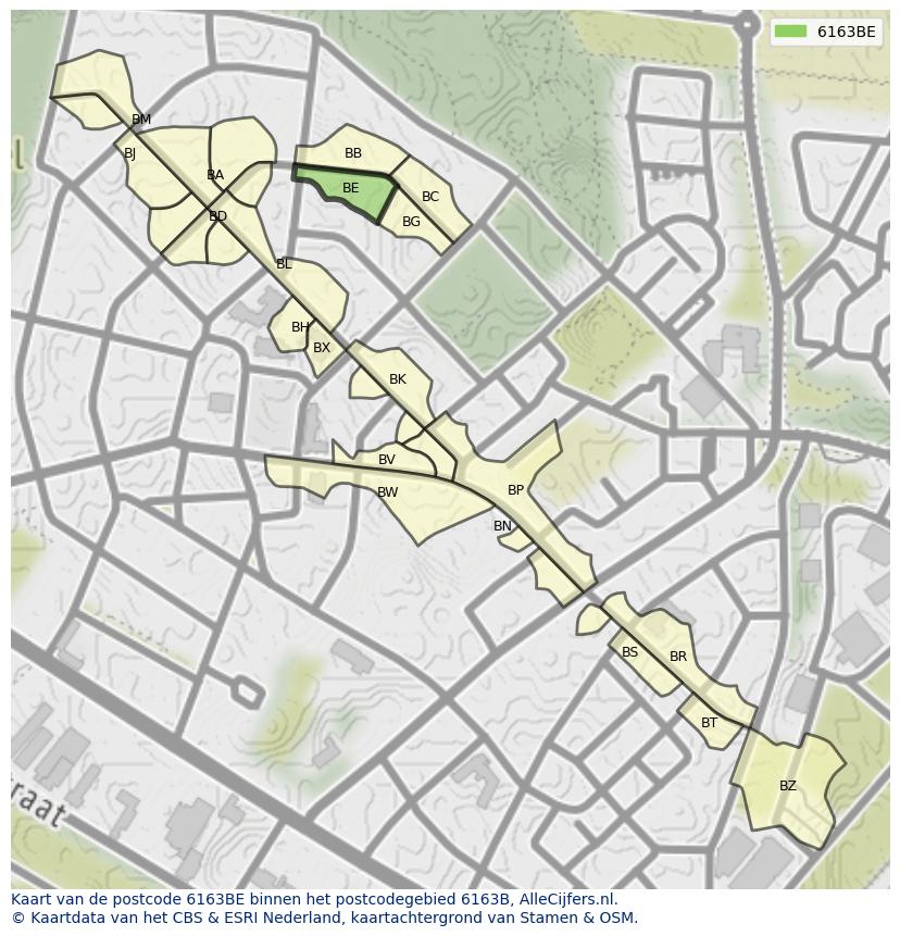 Afbeelding van het postcodegebied 6163 BE op de kaart.