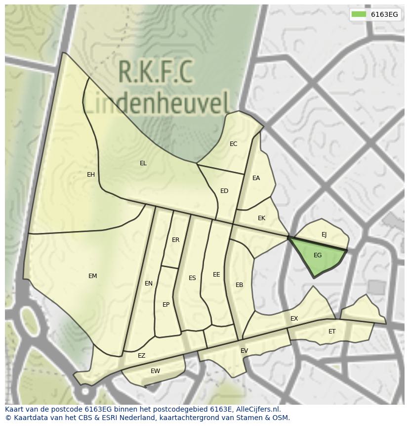Afbeelding van het postcodegebied 6163 EG op de kaart.