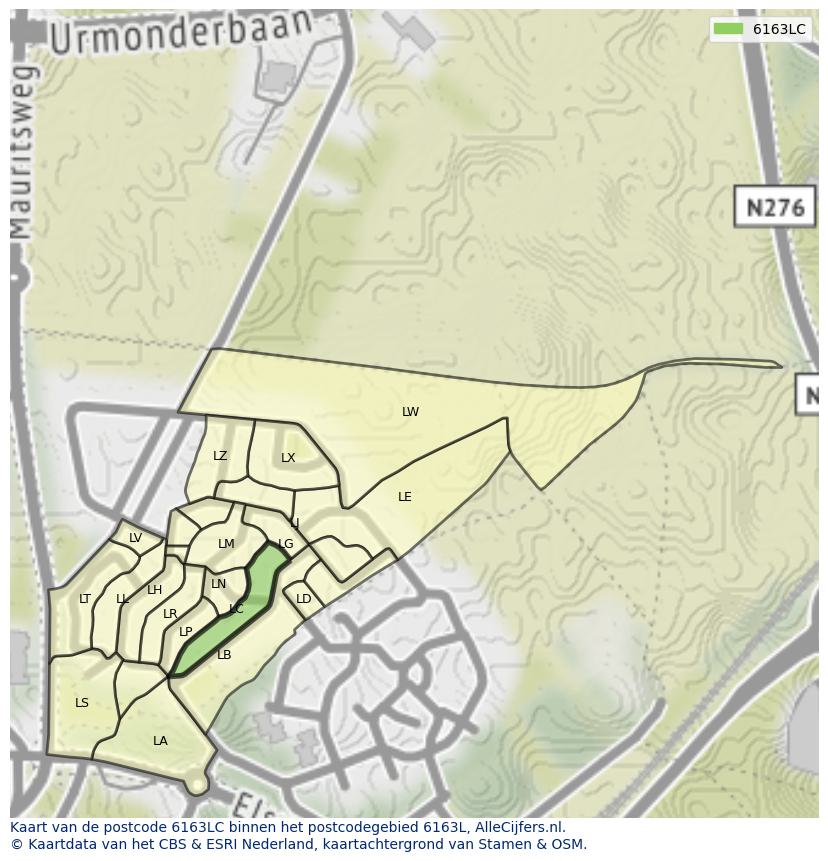 Afbeelding van het postcodegebied 6163 LC op de kaart.