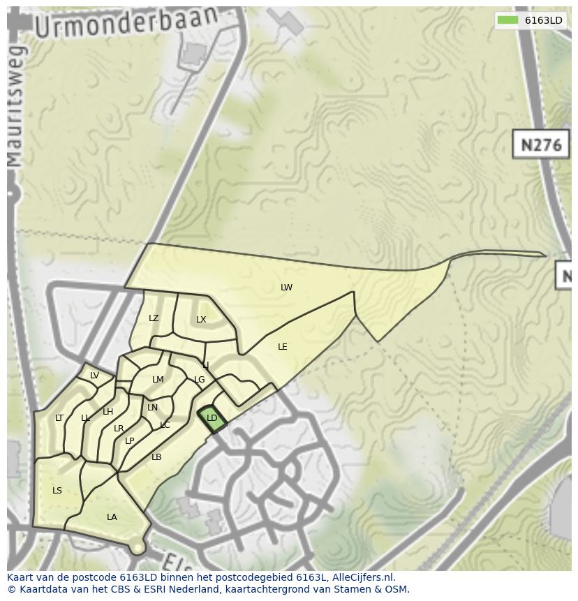 Afbeelding van het postcodegebied 6163 LD op de kaart.