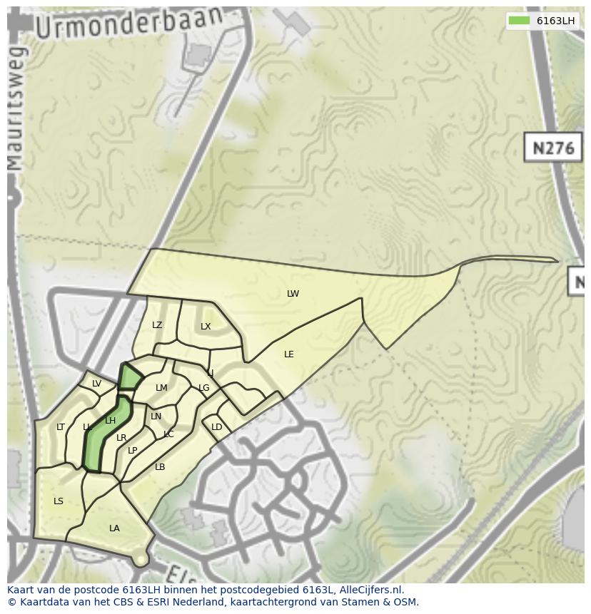 Afbeelding van het postcodegebied 6163 LH op de kaart.
