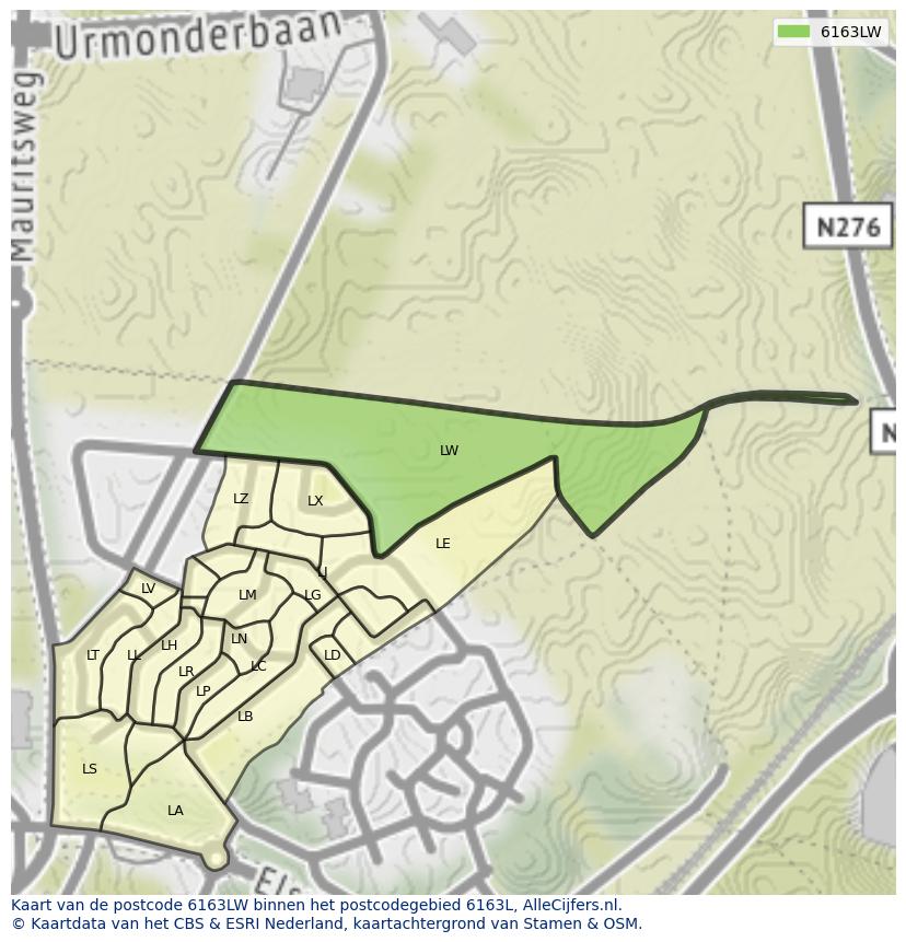 Afbeelding van het postcodegebied 6163 LW op de kaart.