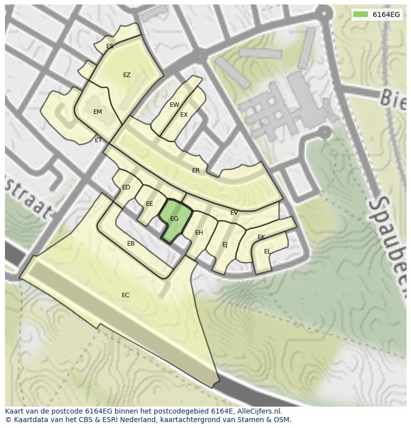 Afbeelding van het postcodegebied 6164 EG op de kaart.