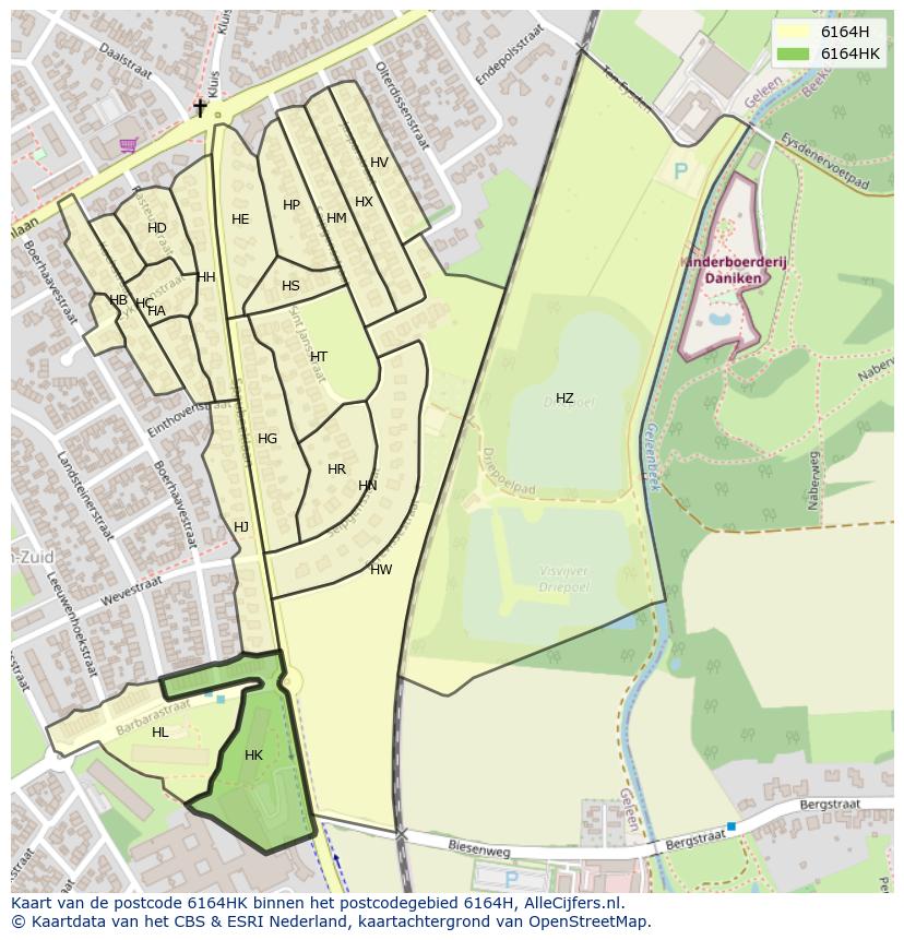 Afbeelding van het postcodegebied 6164 HK op de kaart.