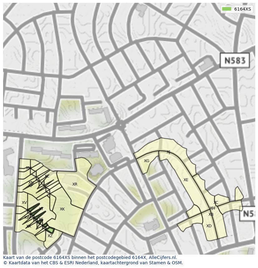 Afbeelding van het postcodegebied 6164 XS op de kaart.