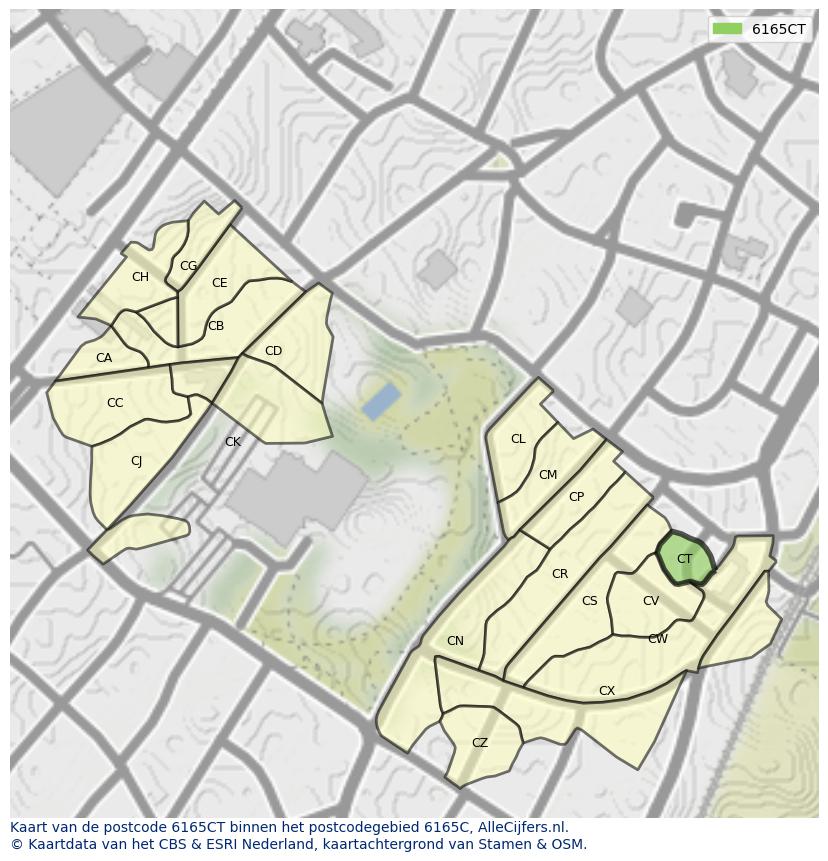 Afbeelding van het postcodegebied 6165 CT op de kaart.