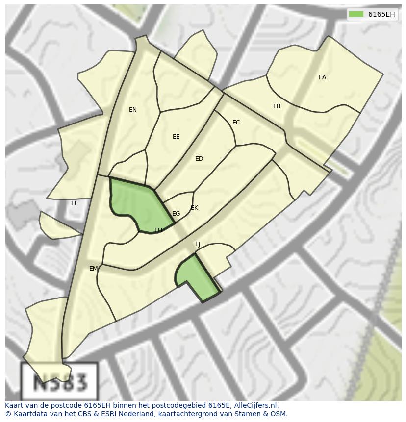 Afbeelding van het postcodegebied 6165 EH op de kaart.