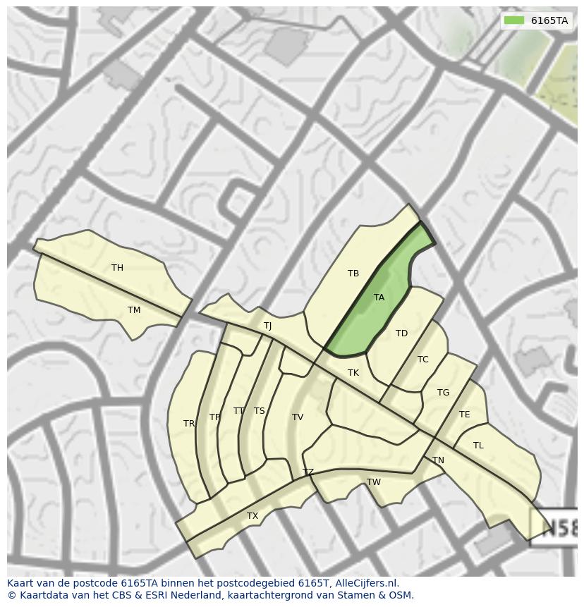 Afbeelding van het postcodegebied 6165 TA op de kaart.