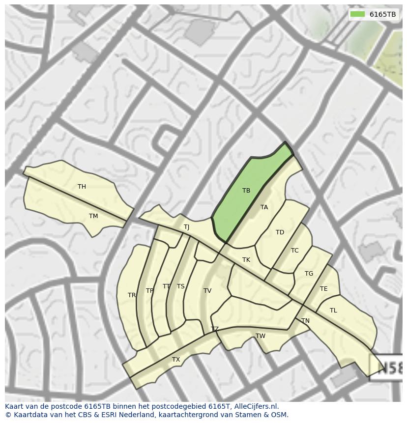 Afbeelding van het postcodegebied 6165 TB op de kaart.