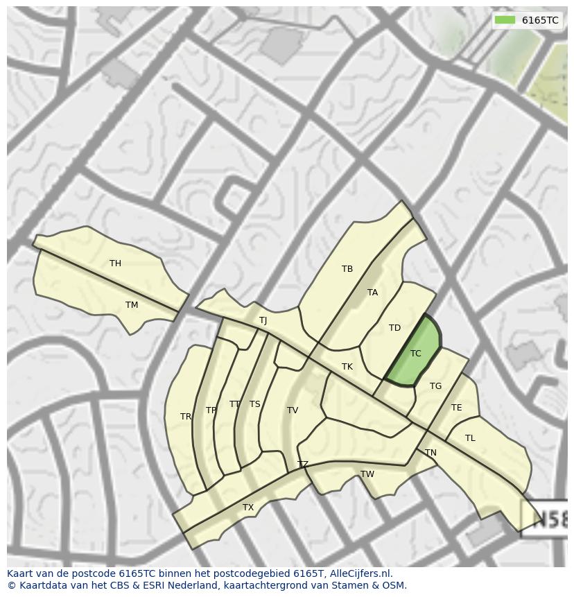 Afbeelding van het postcodegebied 6165 TC op de kaart.