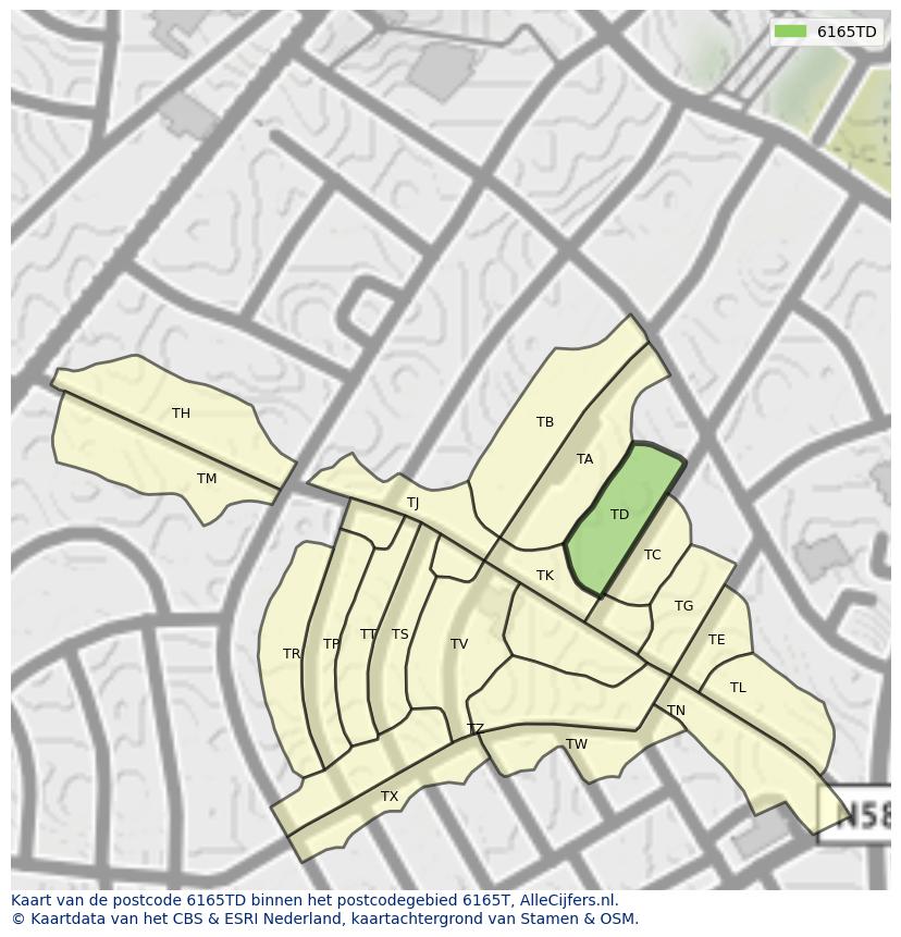 Afbeelding van het postcodegebied 6165 TD op de kaart.