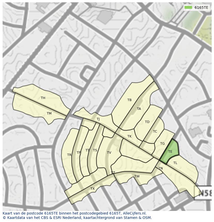 Afbeelding van het postcodegebied 6165 TE op de kaart.
