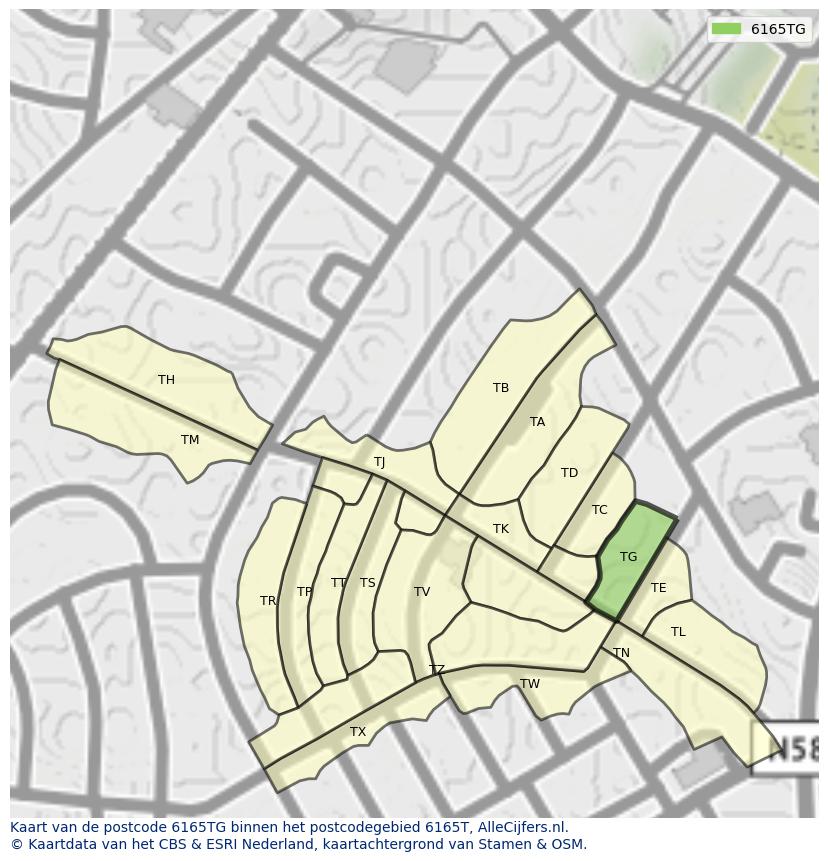 Afbeelding van het postcodegebied 6165 TG op de kaart.