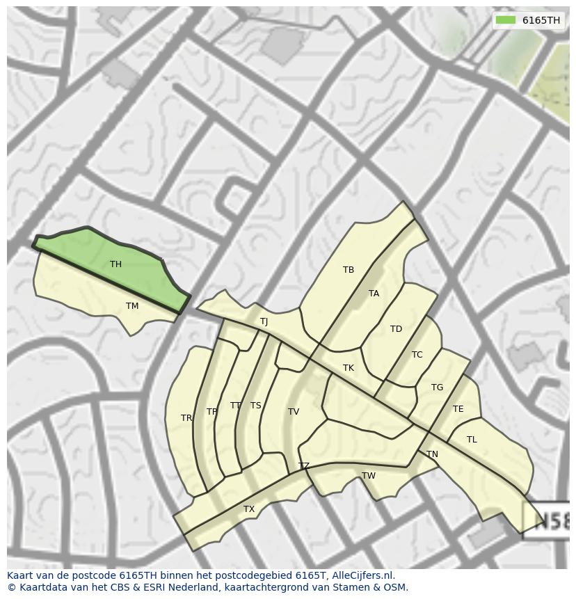 Afbeelding van het postcodegebied 6165 TH op de kaart.