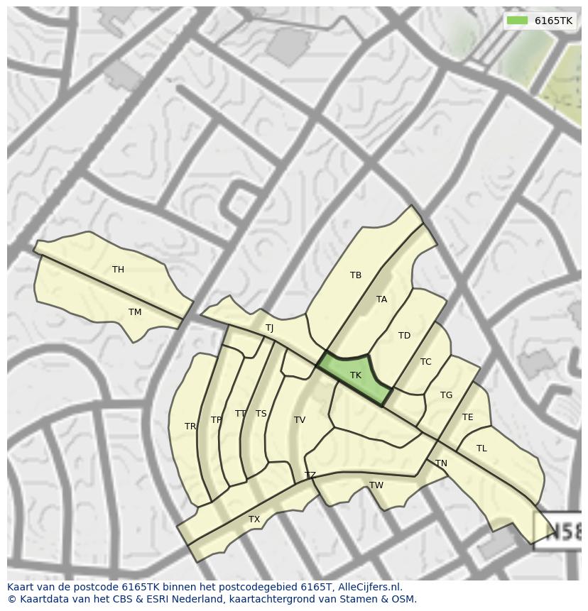 Afbeelding van het postcodegebied 6165 TK op de kaart.