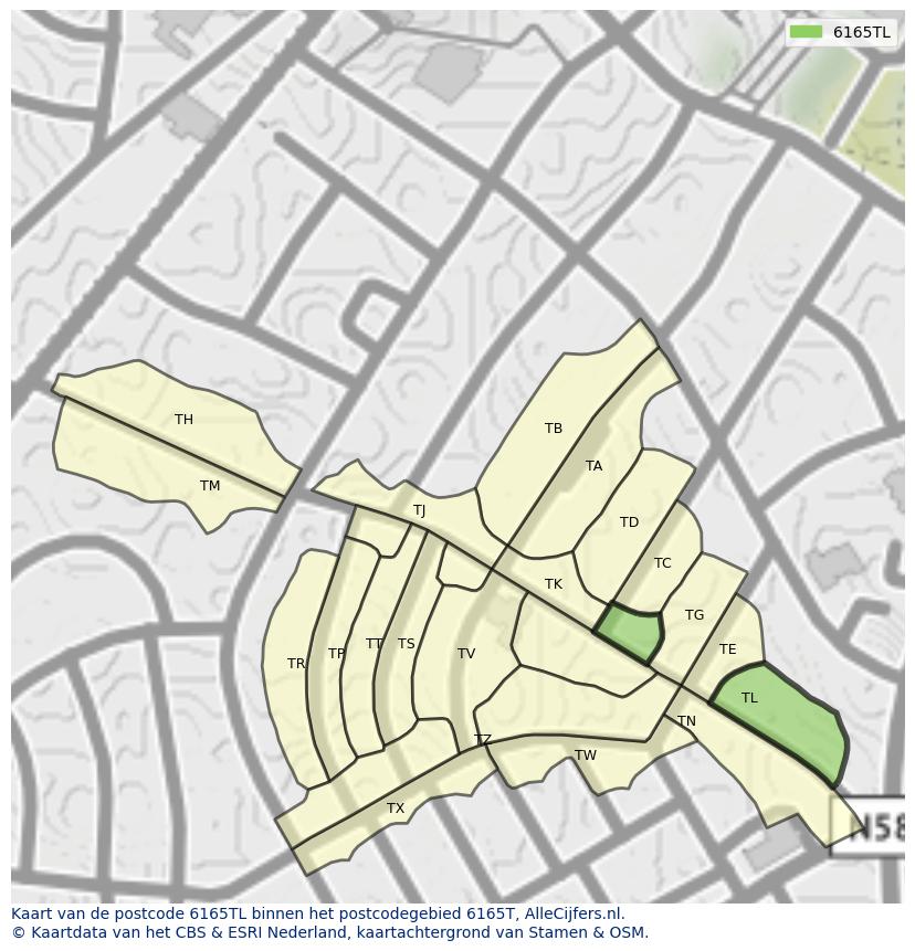 Afbeelding van het postcodegebied 6165 TL op de kaart.