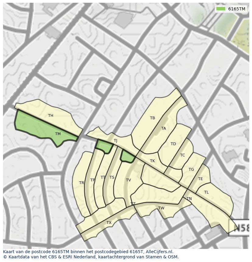 Afbeelding van het postcodegebied 6165 TM op de kaart.