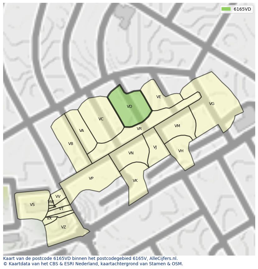 Afbeelding van het postcodegebied 6165 VD op de kaart.