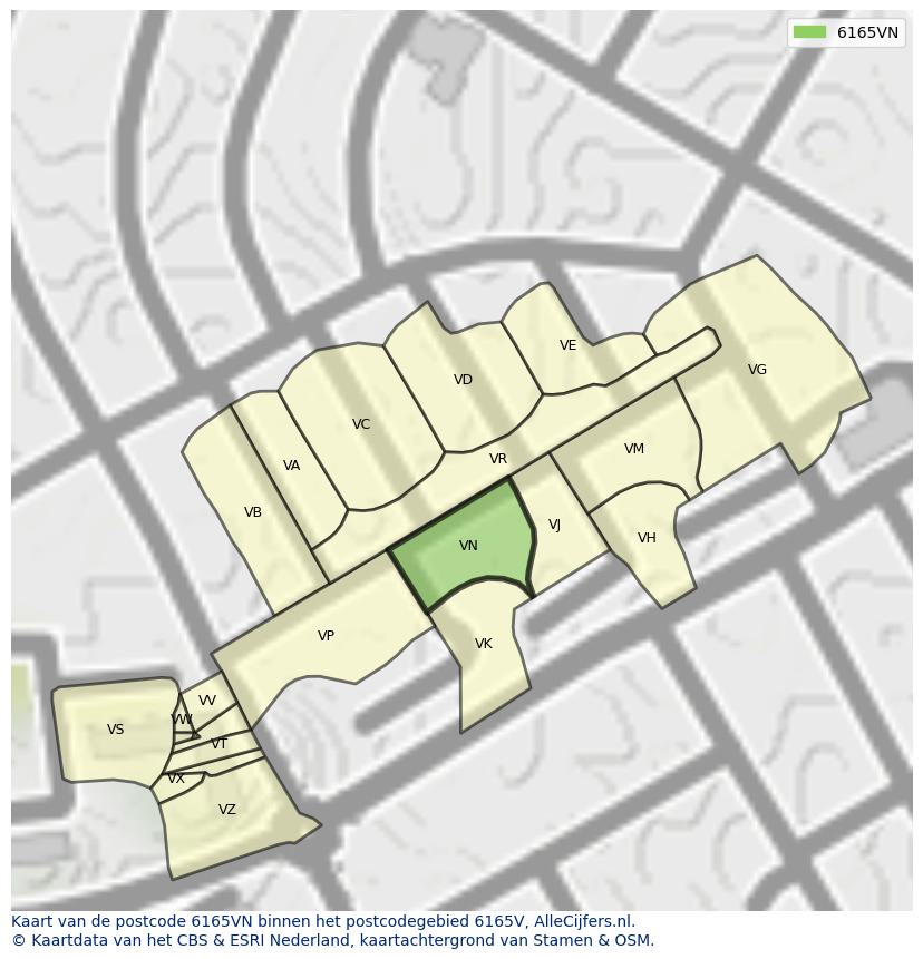 Afbeelding van het postcodegebied 6165 VN op de kaart.