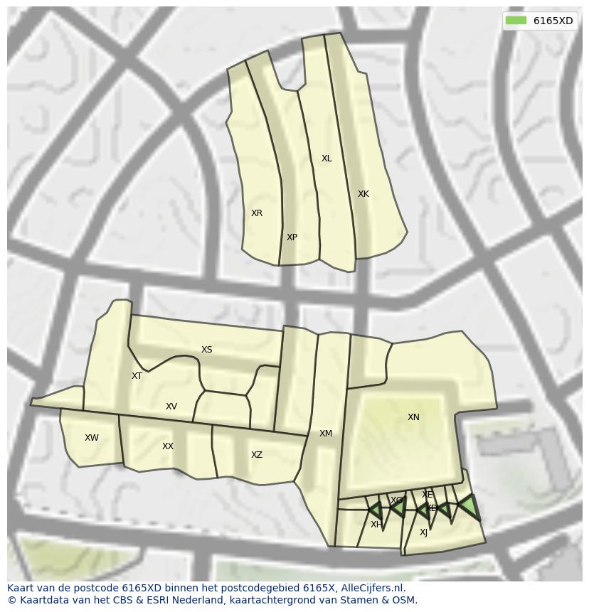 Afbeelding van het postcodegebied 6165 XD op de kaart.