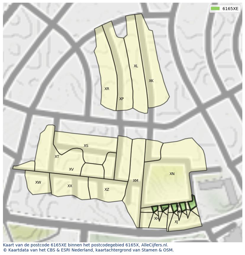 Afbeelding van het postcodegebied 6165 XE op de kaart.
