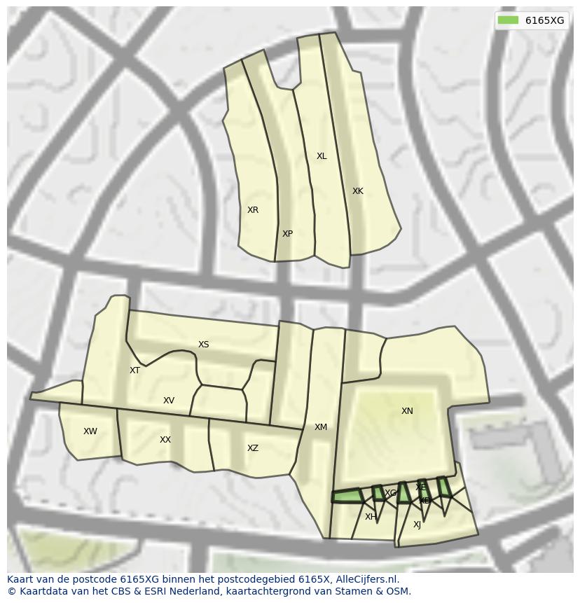 Afbeelding van het postcodegebied 6165 XG op de kaart.